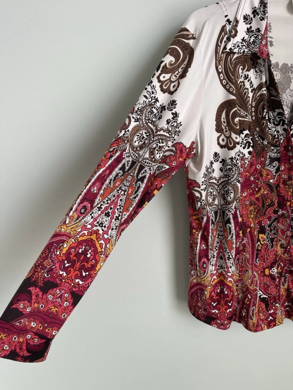 Cache Multicolor Paisley Snap Front Long Sleeve Top Y2K - Picture 4 of 7